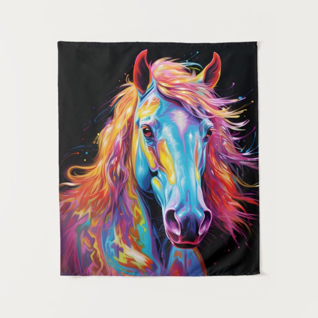 Colourful neon horse tapestry (Front)