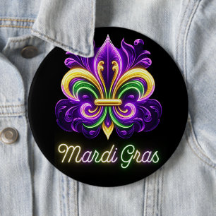 Colourful Neon Mardi Gras Fleur de lis 6 Cm Round Badge