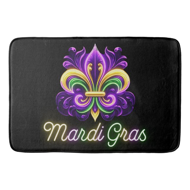 Colourful Neon Mardi Gras Fleur de lis Bath Mat (Front)