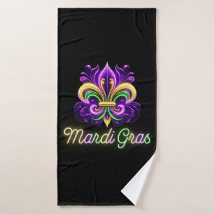Colourful Neon Mardi Gras Fleur de lis Bath Towel