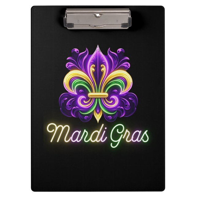 Colourful Neon Mardi Gras Fleur de lis Clipboard (Front)