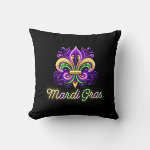 Colourful Neon Mardi Gras Fleur de lis Cushion