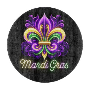 Colourful Neon Mardi Gras Fleur de lis Cutting Board