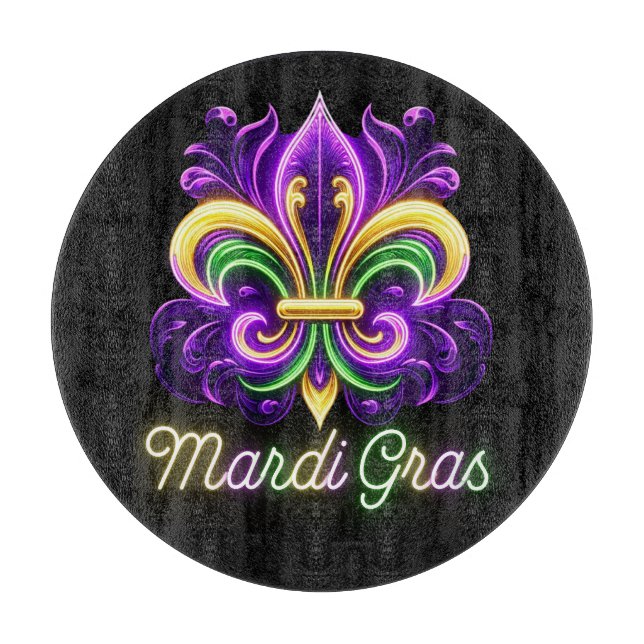 Colourful Neon Mardi Gras Fleur de lis Cutting Board (Front)