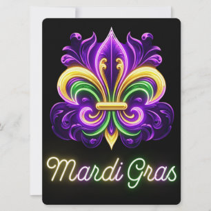 Colourful Neon Mardi Gras Fleur de lis Holiday Card