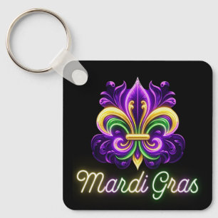 Colourful Neon Mardi Gras Fleur de lis Key Ring
