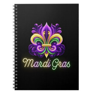Colourful Neon Mardi Gras Fleur de lis Notebook