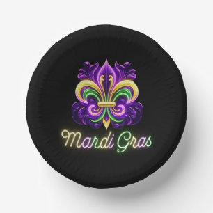 Colourful Neon Mardi Gras Fleur de lis Paper Plate