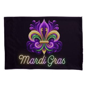 Colourful Neon Mardi Gras Fleur de lis Pillowcase