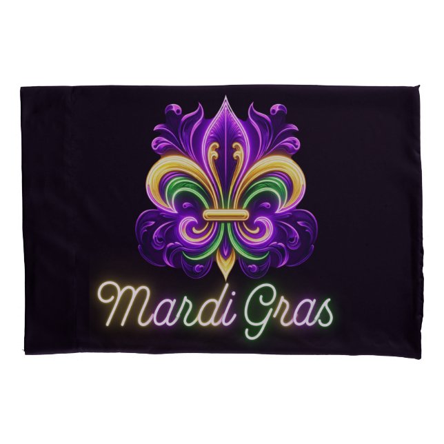 Colourful Neon Mardi Gras Fleur de lis Pillowcase (Front)
