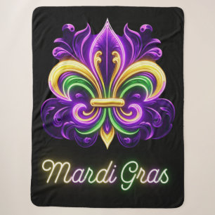 Colourful Neon Mardi Gras Fleur de lis Sherpa Blanket