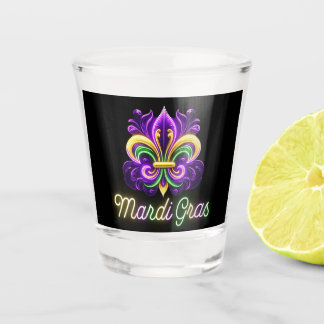 Colourful Neon Mardi Gras Fleur de lis Shot Glass