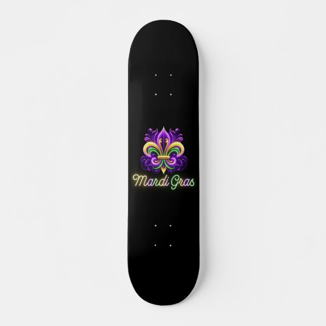 Colourful Neon Mardi Gras Fleur de lis Skateboard (Front)