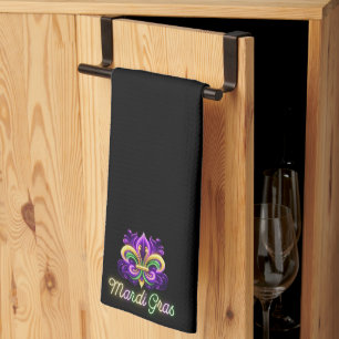 Colourful Neon Mardi Gras Fleur de lis Tea Towel