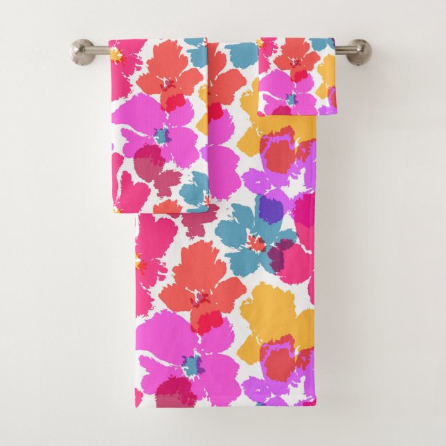 Colourful Neon Modern Flower Pattern Bath Towel Set (Insitu)