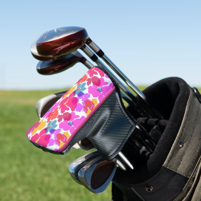 Colourful Neon Modern Flower Pattern Golf Head Cover (In Situ)