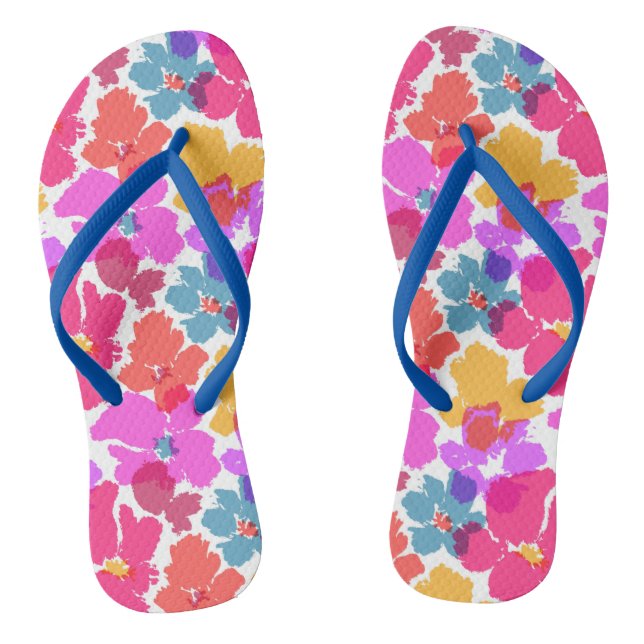 Colourful Neon Modern Flower Pattern Jandals (Footbed)
