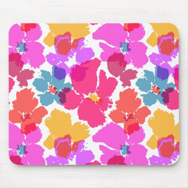 Colourful Neon Modern Flower Pattern Mouse Pad (Front)