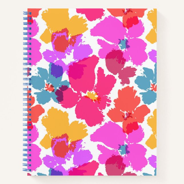 Colourful Neon Modern Flower Pattern Notebook (Front)