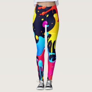 Colourful Neon Paint Splatter Art Leggings