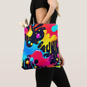 Colourful Neon Paint Splatter Art Tote Bag