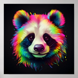 colourful neon panda bear digital art print, poster