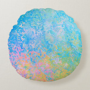 Colourful Neon Pastel Sky Alcohol Ink Abstract Round Cushion