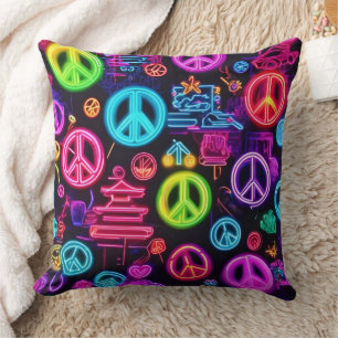 Colourful Neon Peace Pattern Cushion