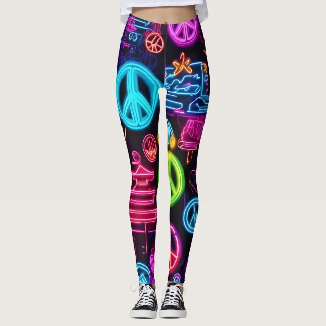 Colourful Neon Peace Pattern Leggings (Front)