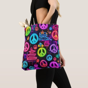 Colourful Neon Peace Pattern Tote Bag