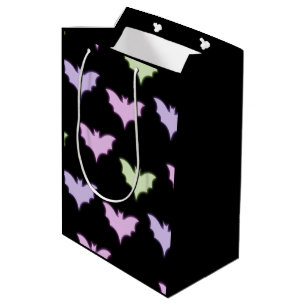 Colourful Neon Pink Purple Green Bats Halloween  Medium Gift Bag