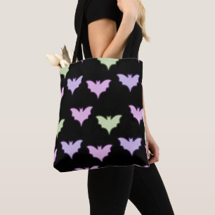 Colourful Neon Pink Purple Green Bats Halloween Tote Bag