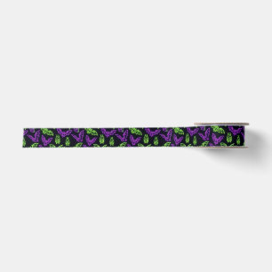 Colourful Neon Purple Green Bats Halloween Satin Ribbon