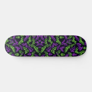 Colourful Neon Purple Green Bats Halloween Skateboard