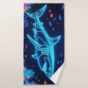 Colourful neon shark  bath towel