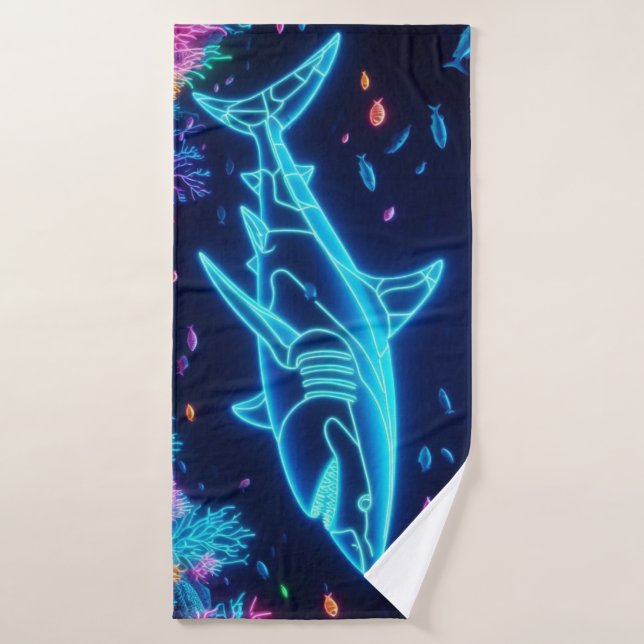 Colourful neon shark  bath towel (Bath Towel)