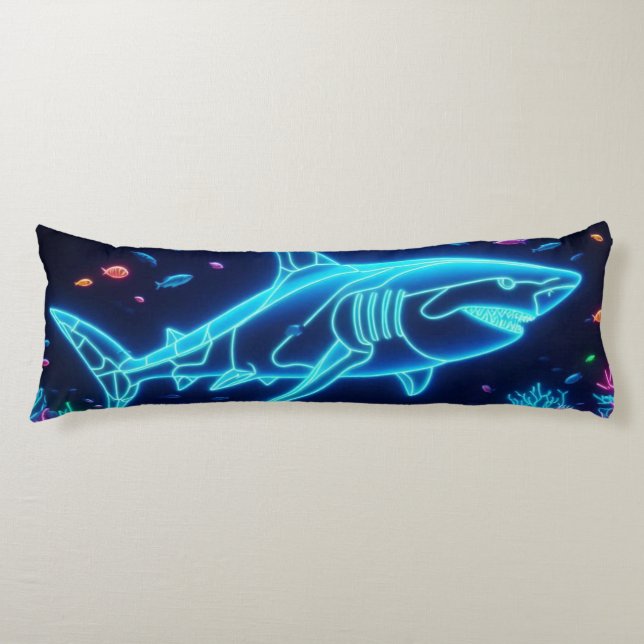 Colourful neon shark  body cushion (Front)