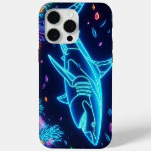 Colourful neon shark iPhone 15 pro max case