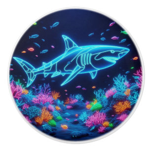 Colourful neon shark ceramic knob