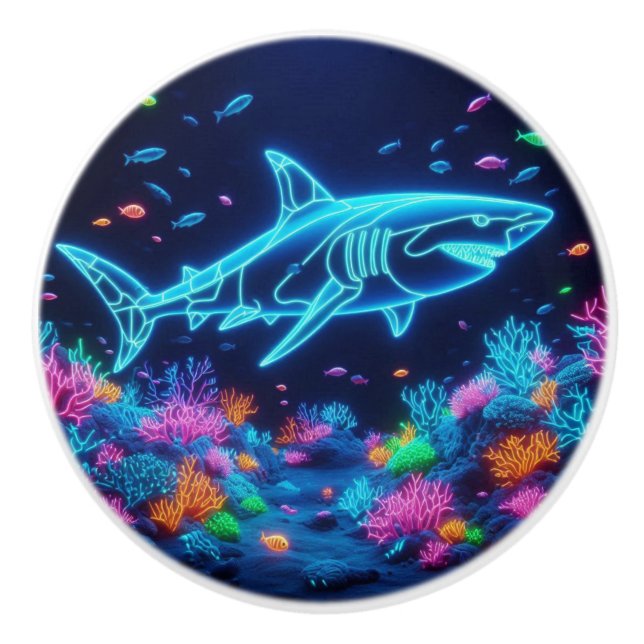 Colourful neon shark  ceramic knob (Front)