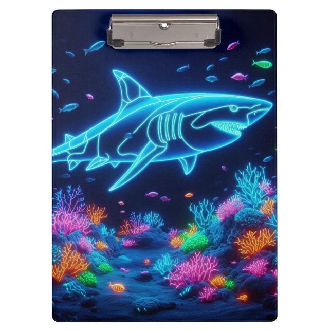 Colourful neon shark  clipboard (Front)