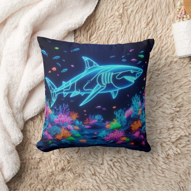 Colourful neon shark  cushion (Blanket)
