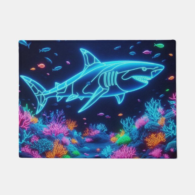 Colourful neon shark  doormat (Front)