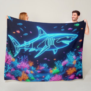 Colourful neon shark fleece blanket