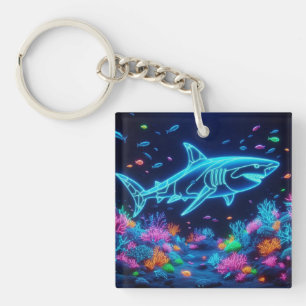 Colourful neon shark key ring