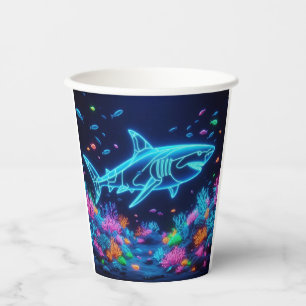Colourful neon shark  paper cups