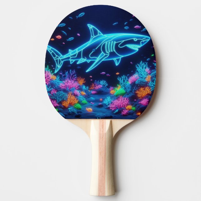 Colourful neon shark  ping pong paddle (Front)