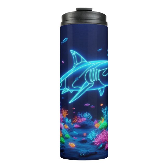 Colourful neon shark  thermal tumbler (Front)