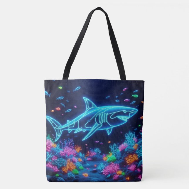 Colourful neon shark  tote bag (Front)