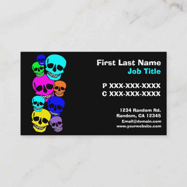Colourful neon skulls custom cards (Front)